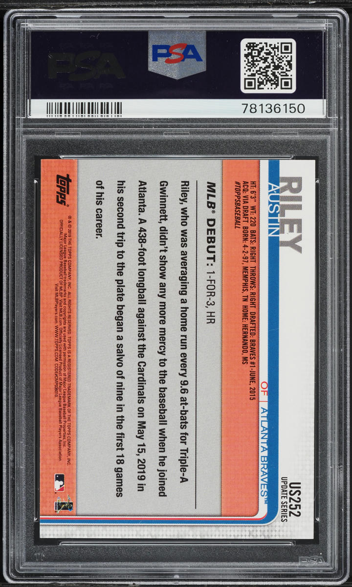 2019 Topps Update 150th Anniversary Austin Riley ROOKIE #US252 PSA 8 NM-MT