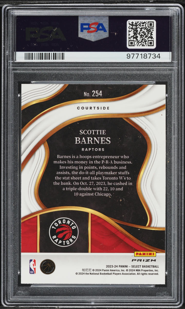 2023 Select Courtside Zebra Prizm Scottie Barnes #254 PSA 10 GEM