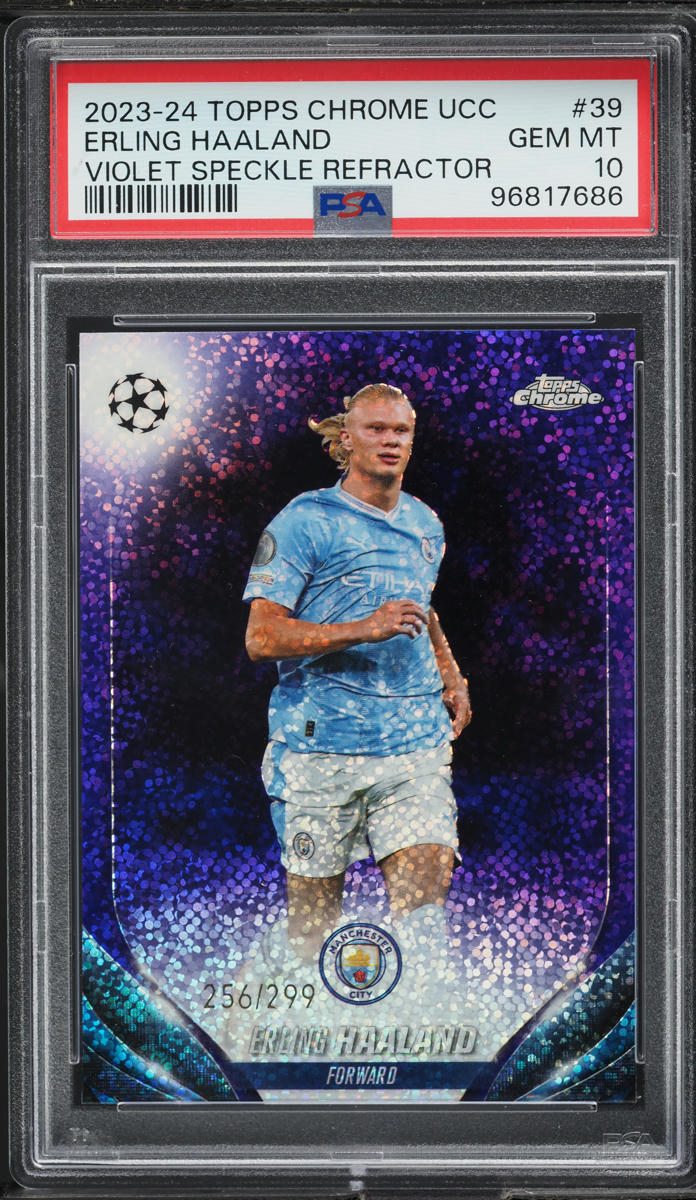2023 Topps Chrome UEFA CC Violet Speckle Refractor Erling Haaland /299 PSA 10