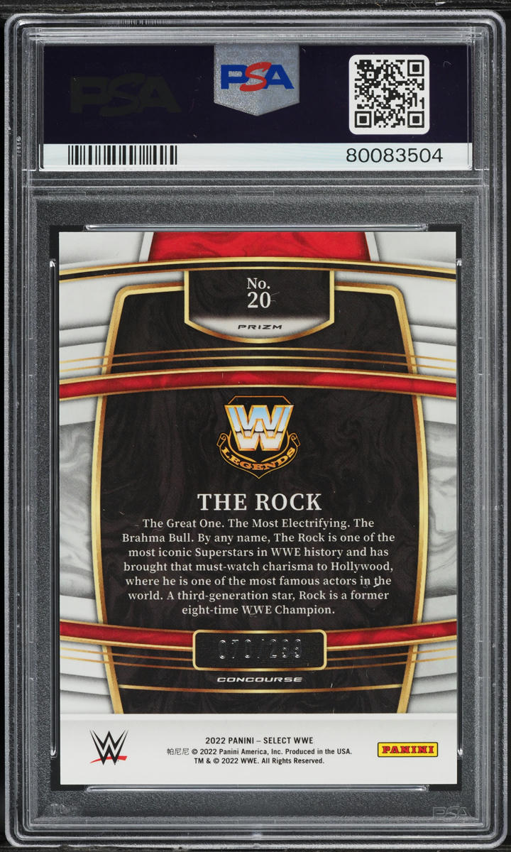 2022 Select Concourse WWE Light Blue Prizm The Rock /299 #20 PSA