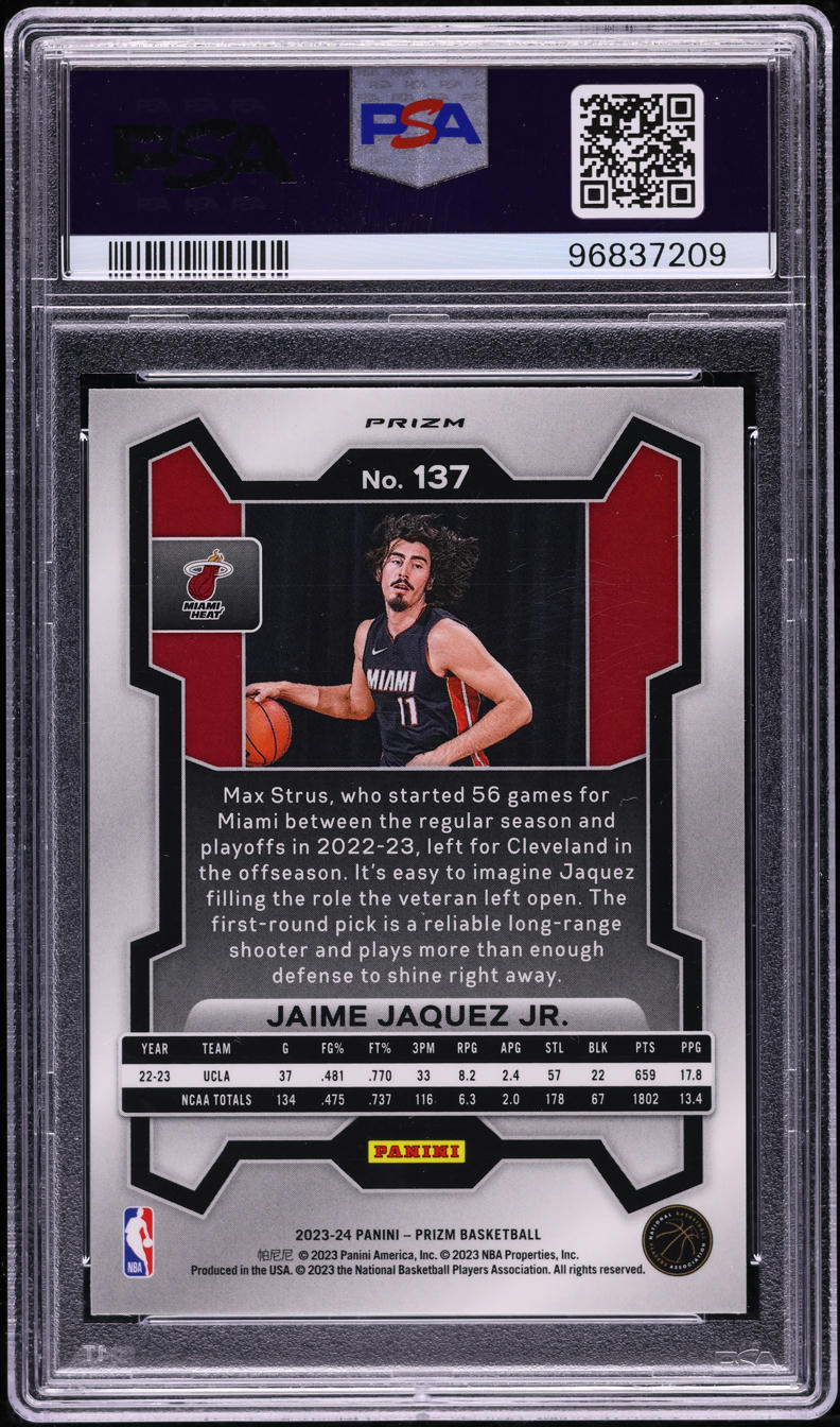 2023 Panini Prizm Red Sparkle Jaime Jaquez Jr. ROOKIE #137 PSA 10 GEM MINT