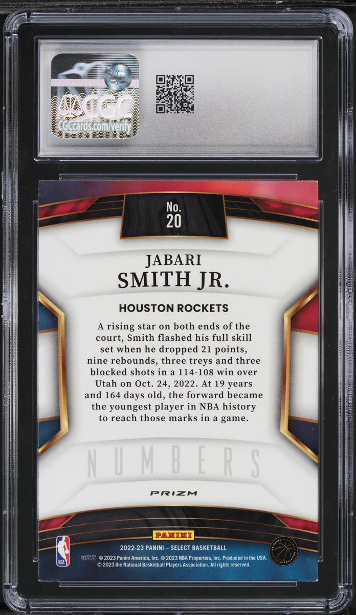 2022 Select Numbers Green Jabari Smith Jr. ROOKIE #20 CGC 9 MINT