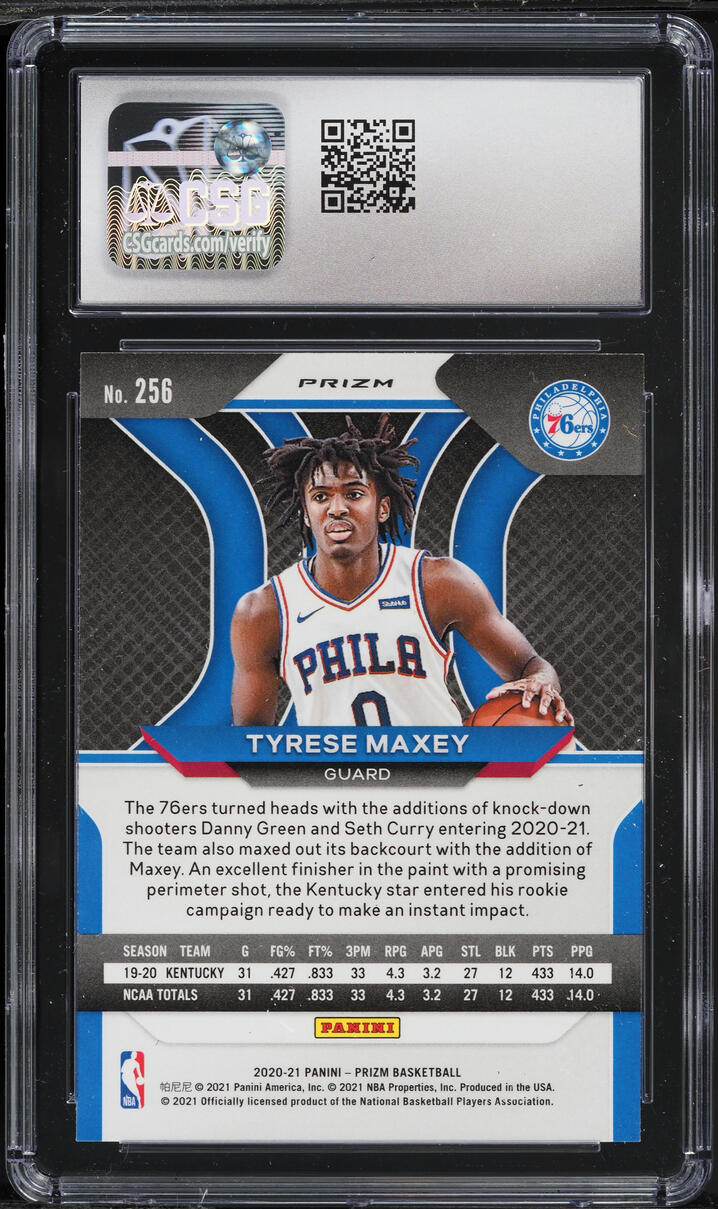 2020 Panini Prizm Silver Tyrese Maxey ROOKIE #256 CSG 9.5 MINT+