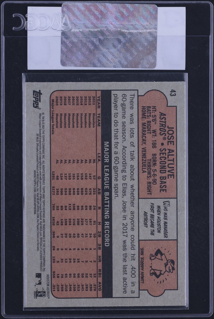 2021 Topps Heritage Blue Sparkle Refractor Jose Altuve #43 CGC AUTH