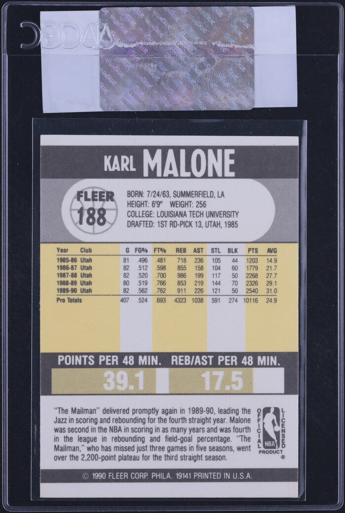 1990 Fleer Basketball Karl Malone #188 CGC AUTH