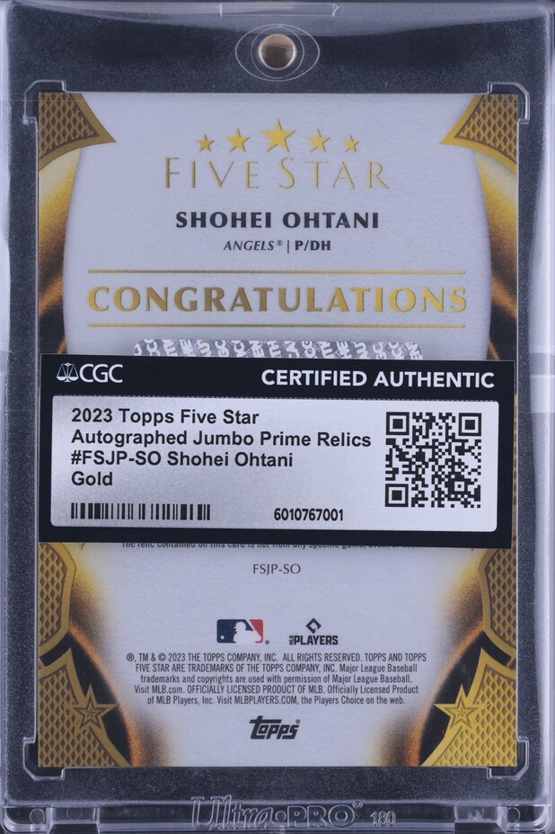 2023 Topps Five Star Gold Shohei Ohtani GAME-USED PATCH AUTO /10 #FSJP-SO CGC AUTH
