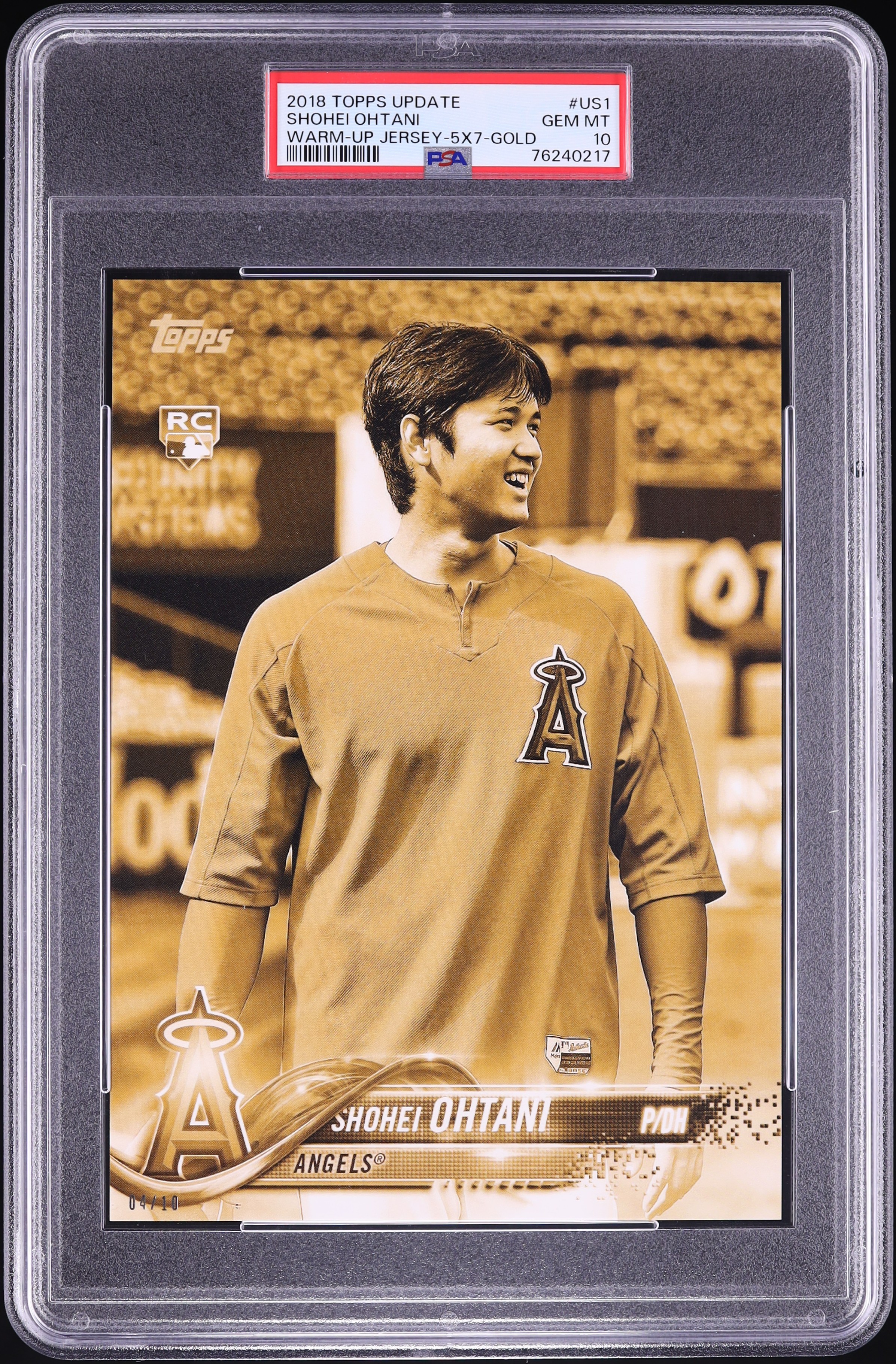 2018 Topps Update Warm-Up Gold 5x7 Shohei Ohtani ROOKIE /10 #US1