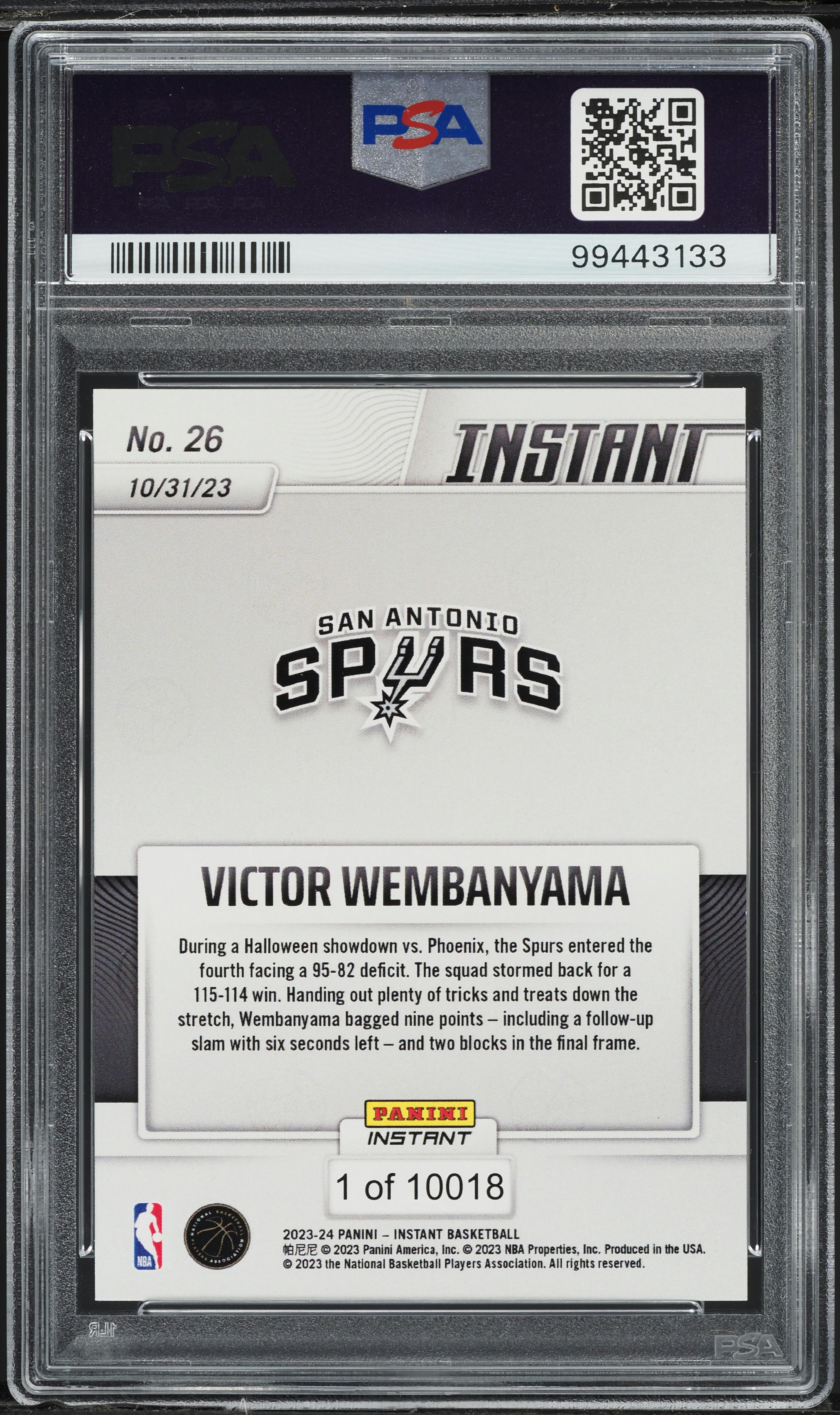 2023 Panini Instant Victor Wembanyama ROOKIE #26 PSA 10 GEM MINT