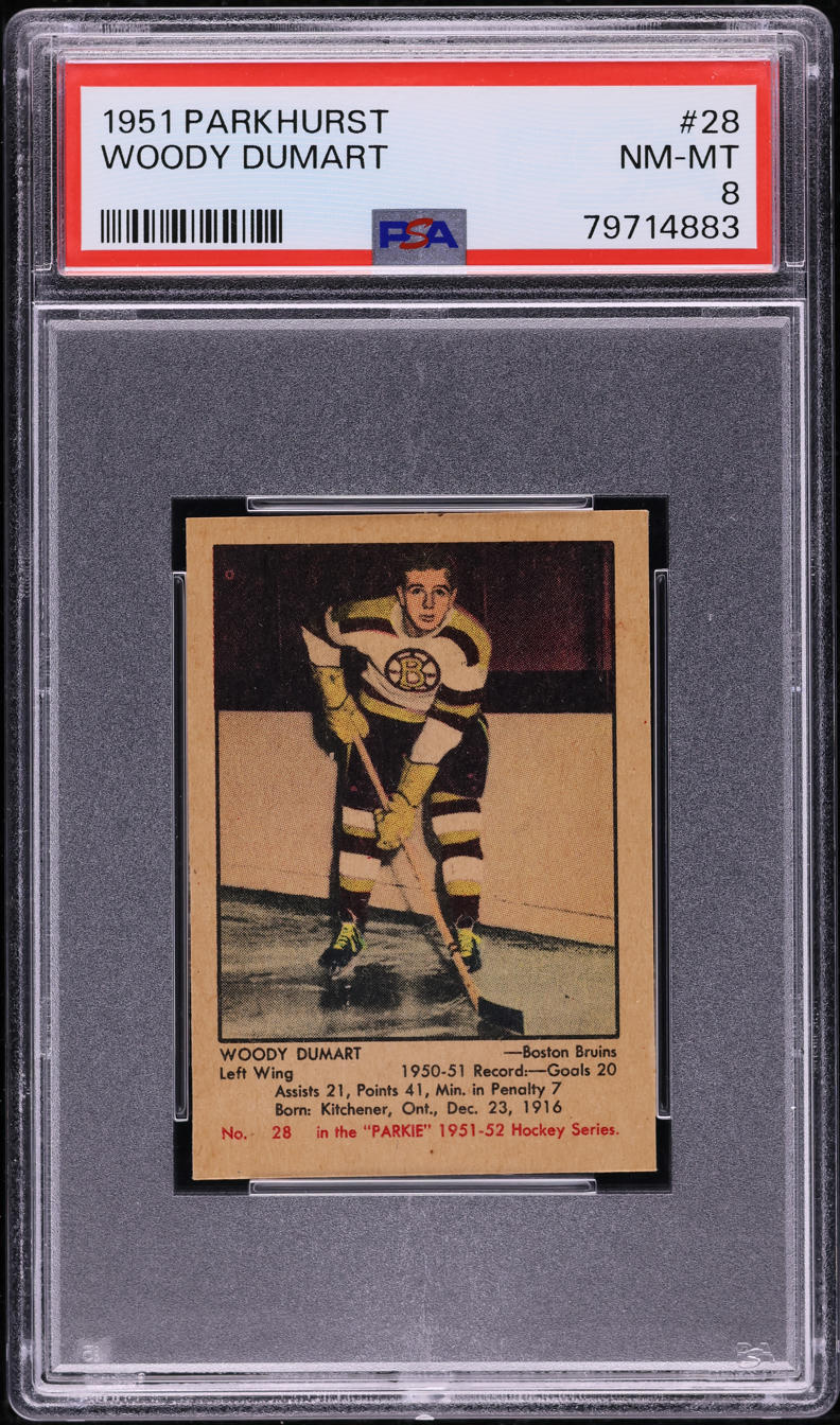 1951 Parkhurst Woody Dumart #28 PSA 8 NM-MT