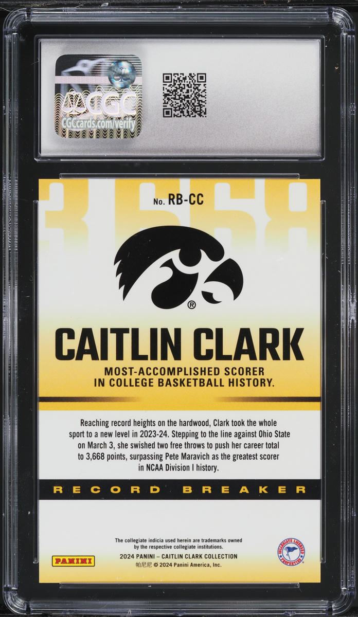 2024 Panini Collection Record Breaker Caitlin Clark #RB-CC CGC 7 NRMT