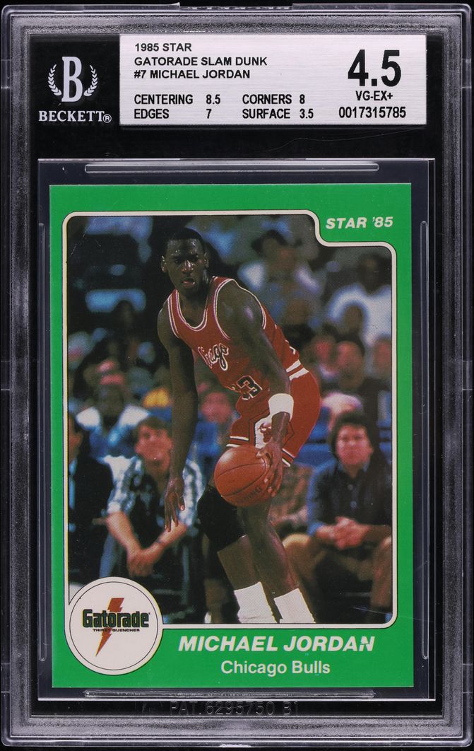 1985 Star Gatorade Slam Dunk Michael Jordan ROOKIE #7 BGS 4.5 VGEX+