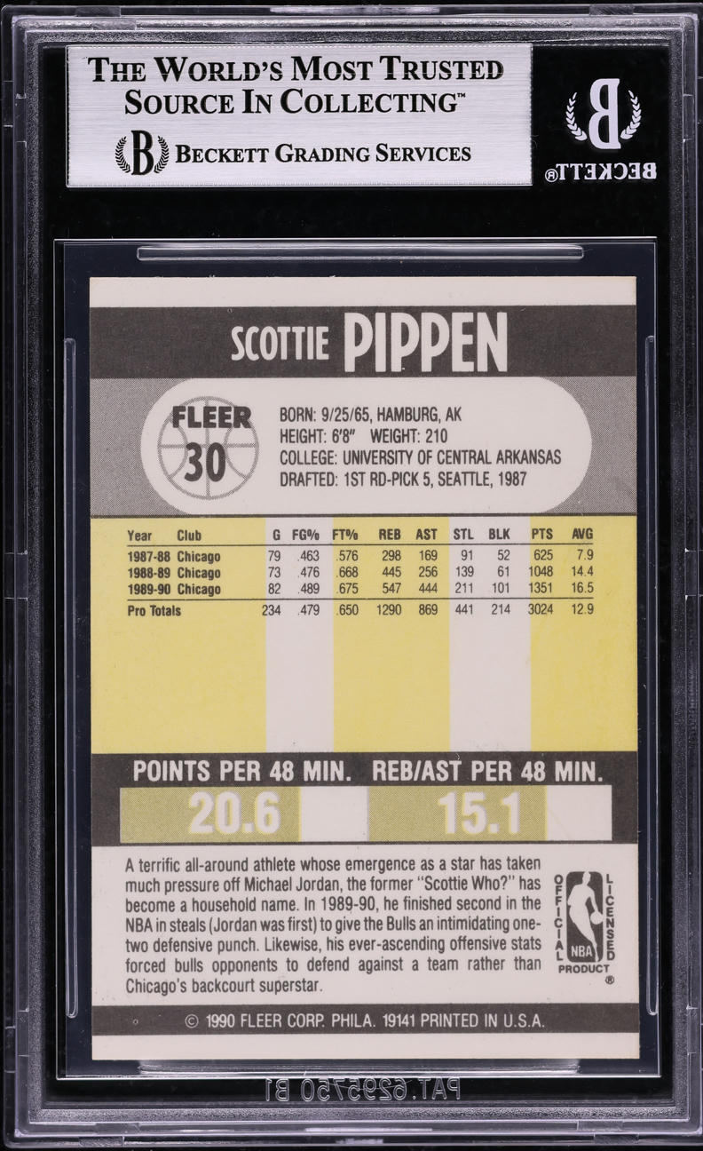 1990 Fleer Basketball Scottie Pippen #30 BGS 8.5 NM-MT+