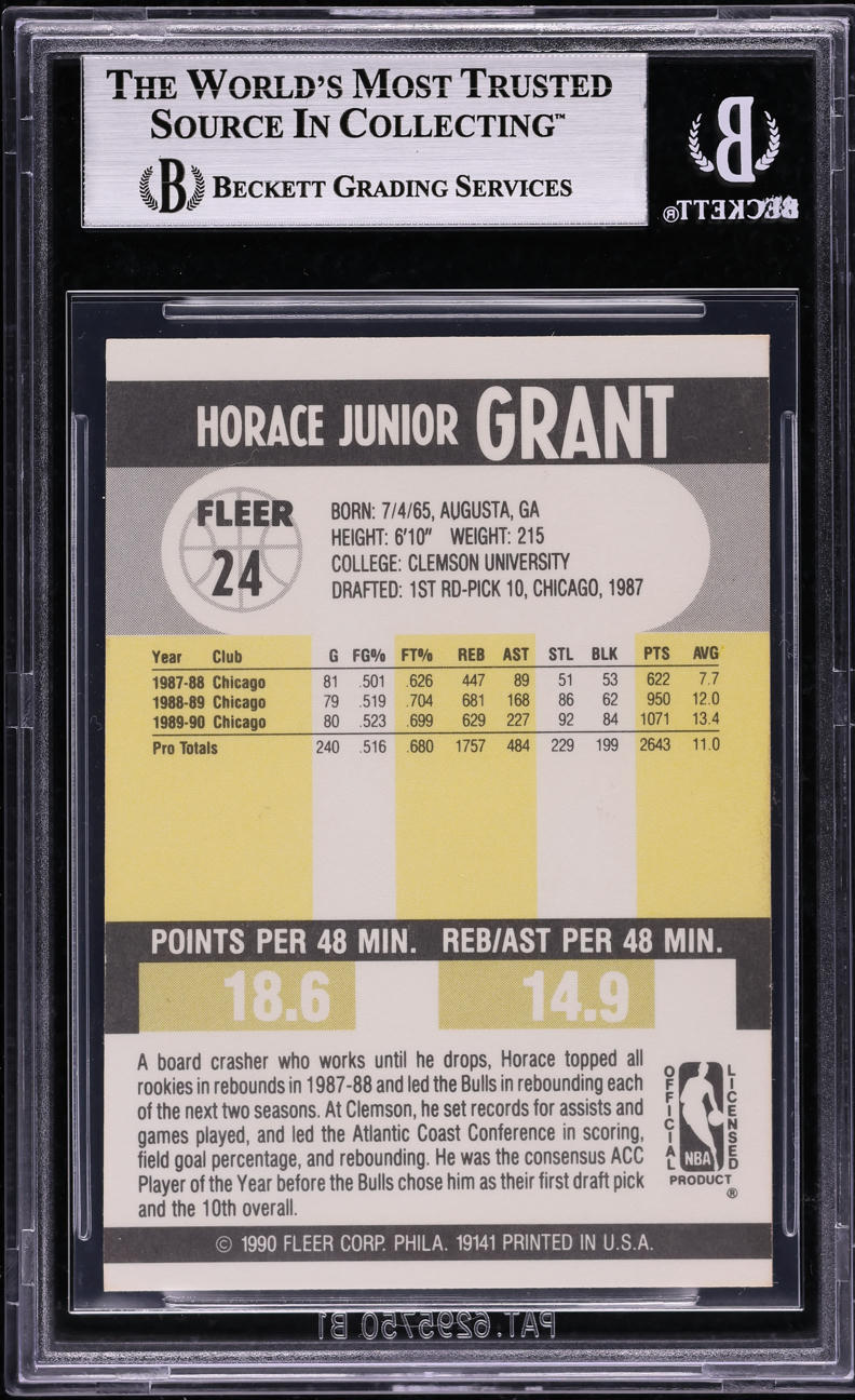 1990 Fleer Basketball Horace Grant #24 BGS 7.5 NRMT+