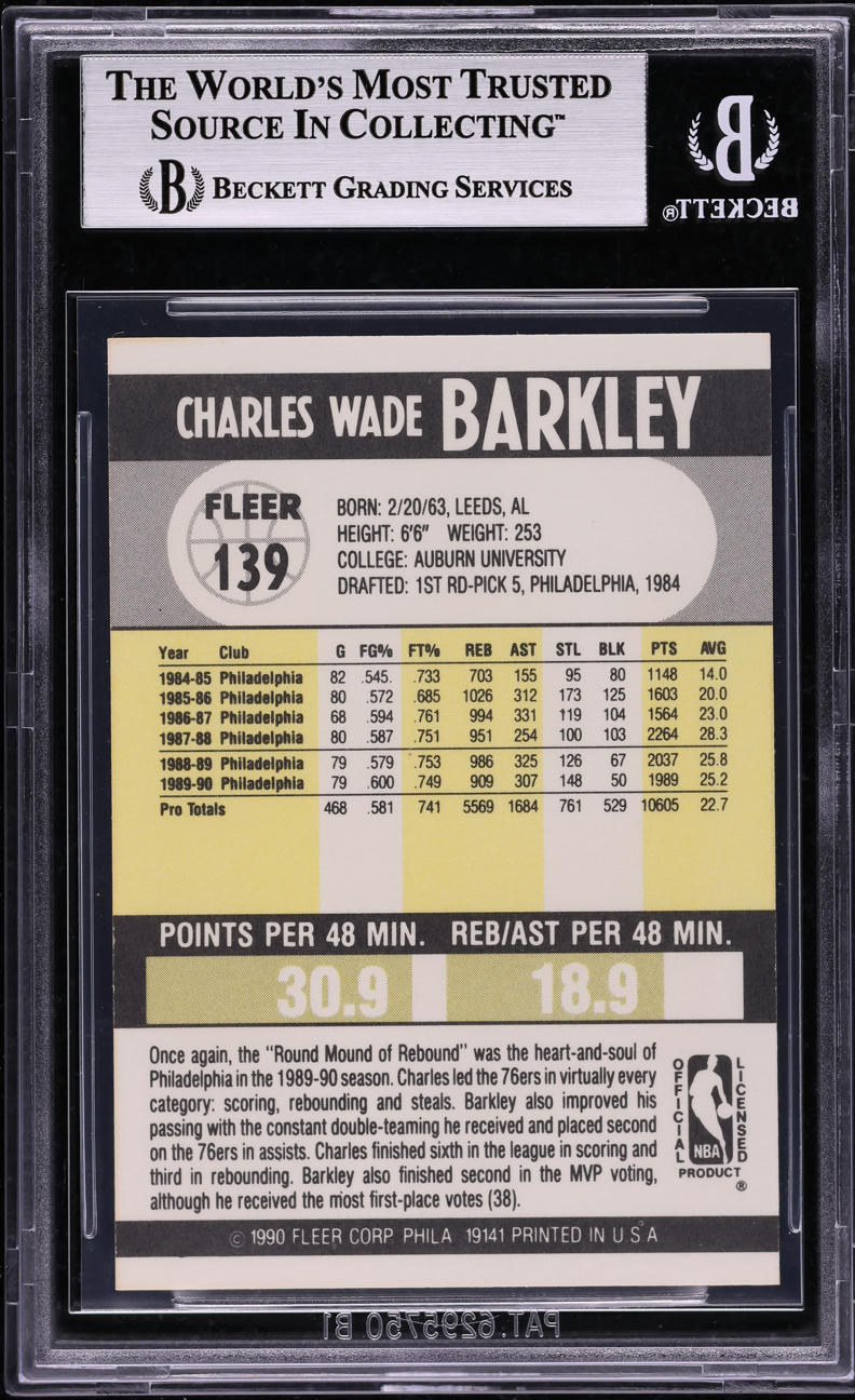 1990 Fleer Basketball Charles Barkley #139 BGS 8 NM-MT