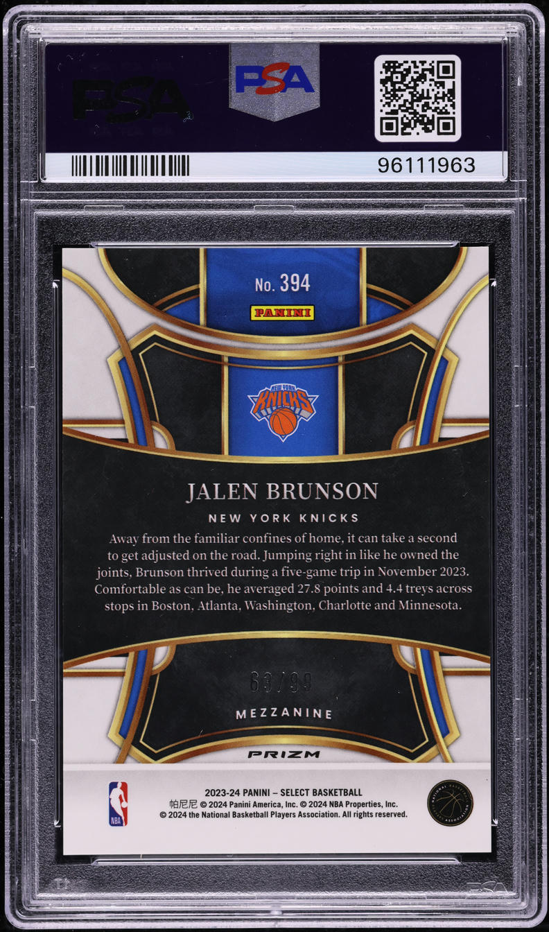2023 Select Mezzanine Purple Cracked Ice Jalen Brunson /99 #394 PSA 10 GEM MINT
