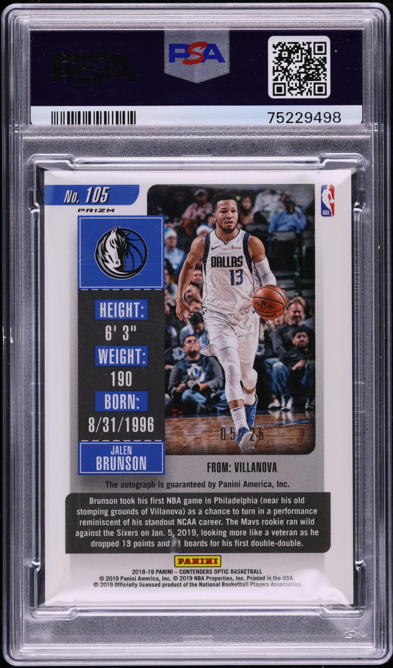 2018 Panini Contenders Optic Orange Jalen Brunson ROOKIE AUTO /25 #105 PSA 10