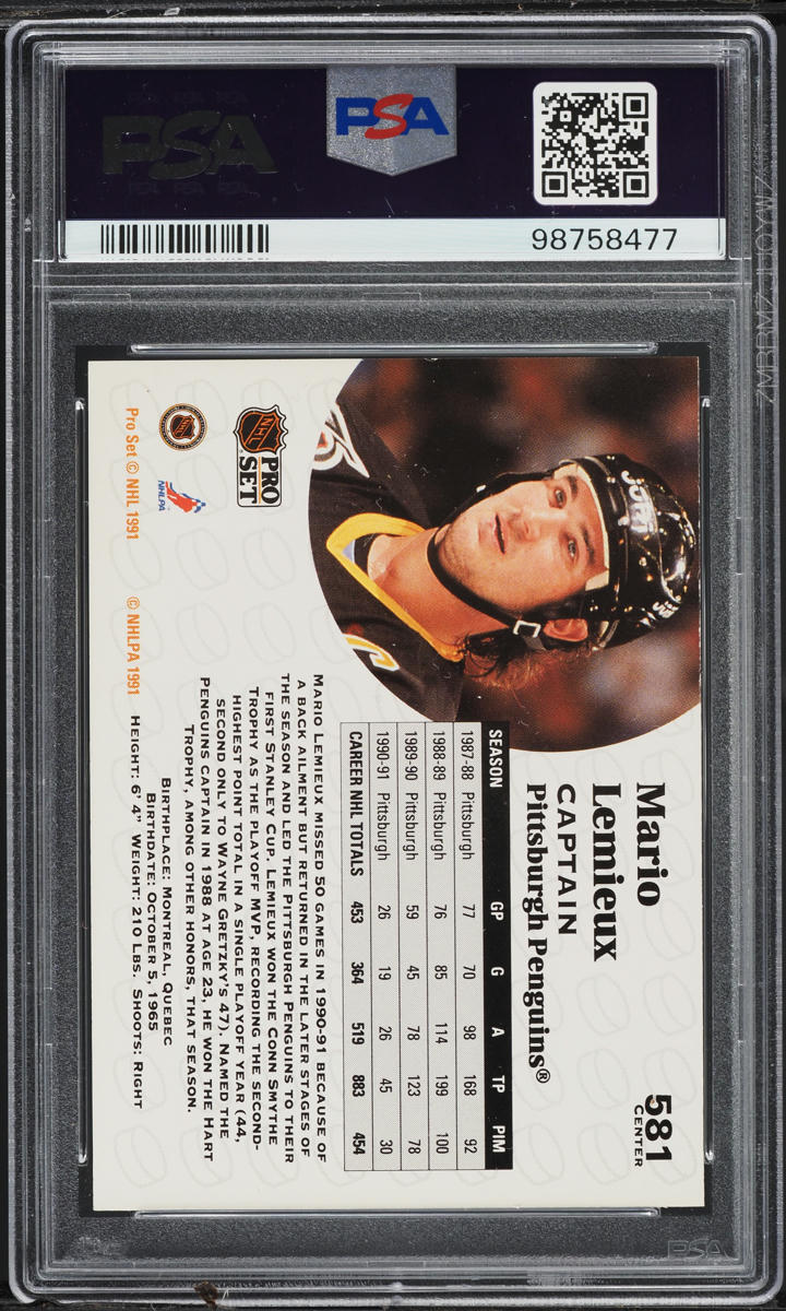 1991 Pro Set Hockey Mario Lemieux #581 PSA 8 NM-MT