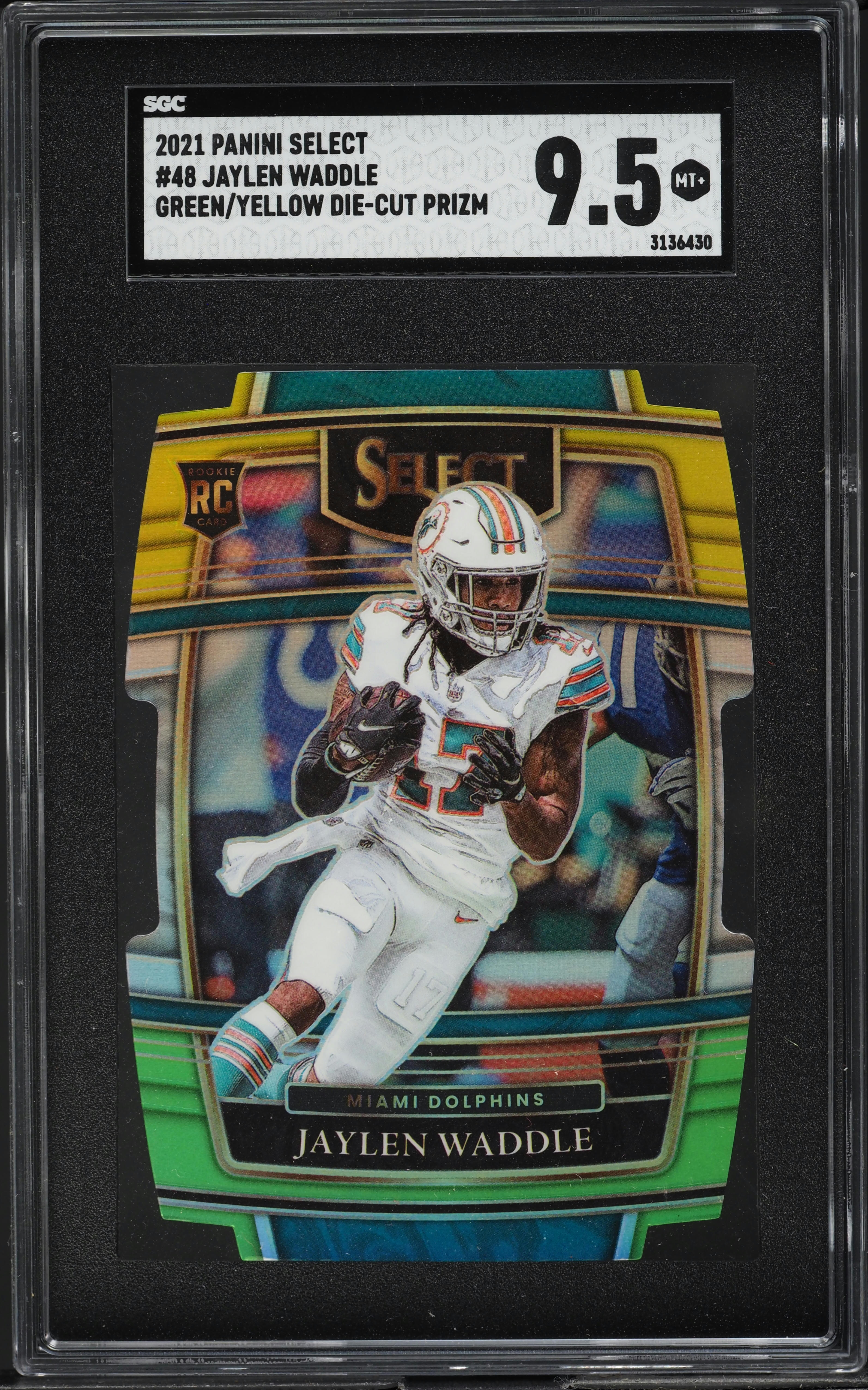 2021 Select Concourse Green/Yellow Prizm Die-Cut Jaylen Waddle RC
