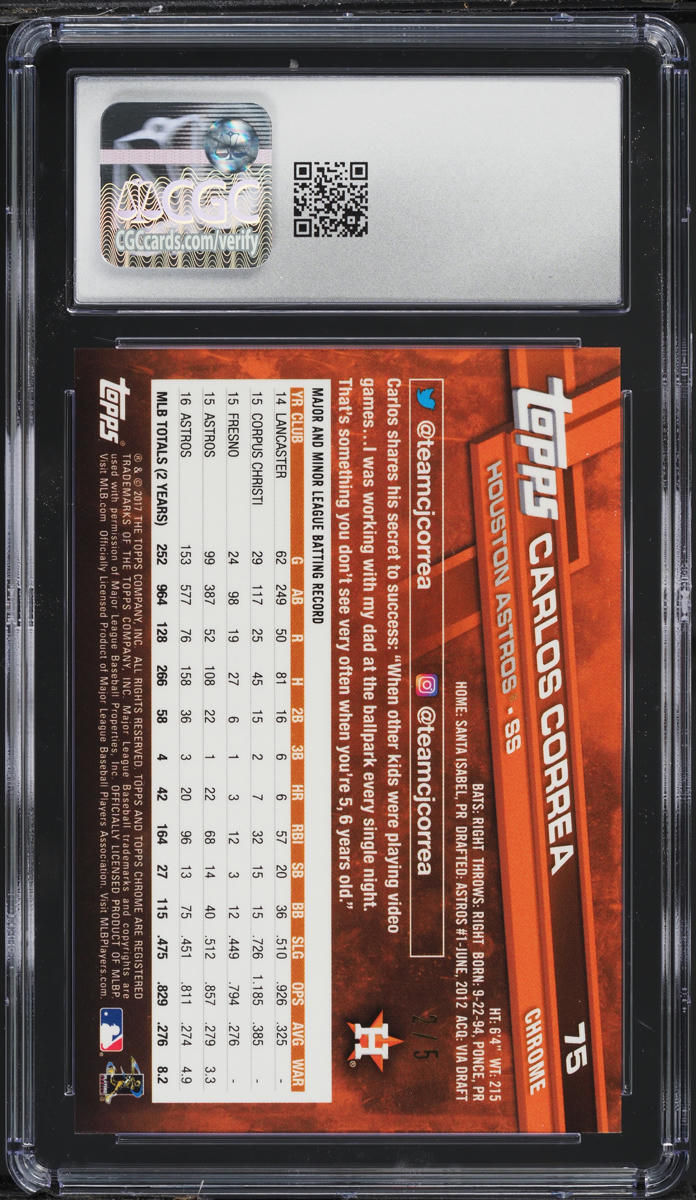 2017 Topps Chrome Sapphire Gold Carlos Correa /5 #75 CGC 10 GEM MINT