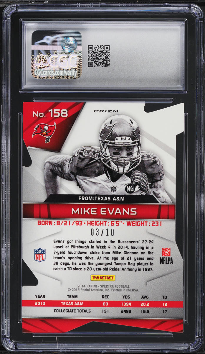 2014 Panini Spectra Gold Die-Cut Mike Evans ROOKIE /10 #158 CGC 10 GEM MINT