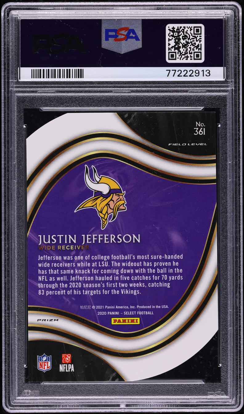 2020 Select Field Level White Prizm Die-Cut Justin Jefferson ROOKE #361 PSA 9