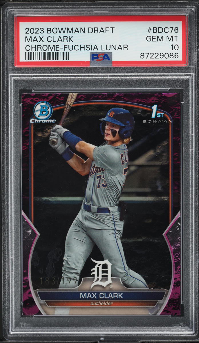2023 Bowman Draft Chrome Fuchsia Lunar Max Clark RC /199 #BDC76 PSA 10 GEM MINT