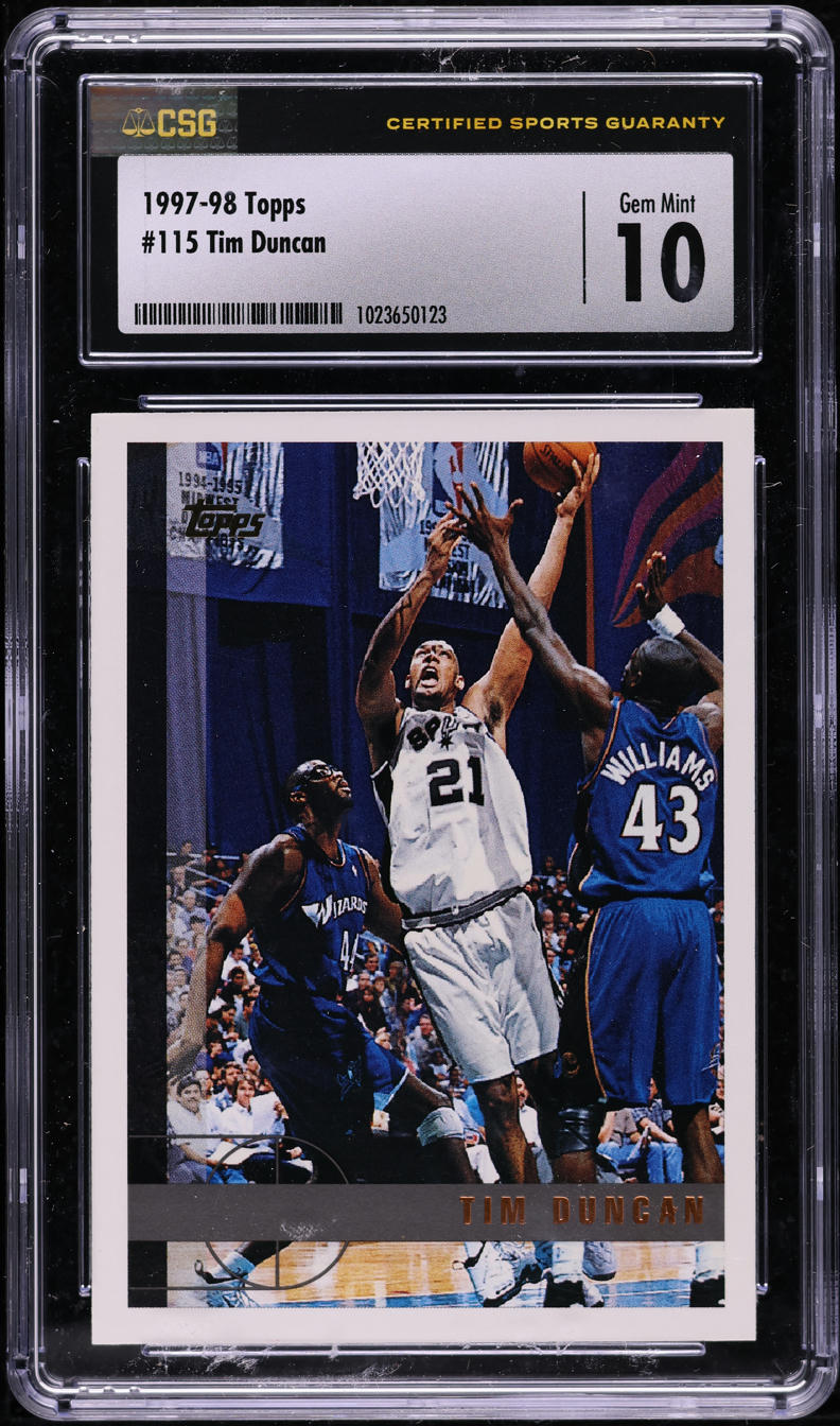 1997 Topps Basketball Tim Duncan ROOKIE #115 CSG 10 GEM MINT
