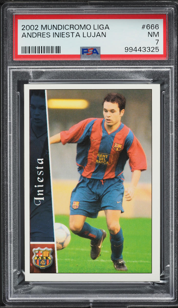 2002 Mundi Cromo Liga Andres Iniesta Lujan ROOKIE #666 PSA 7 NRMT