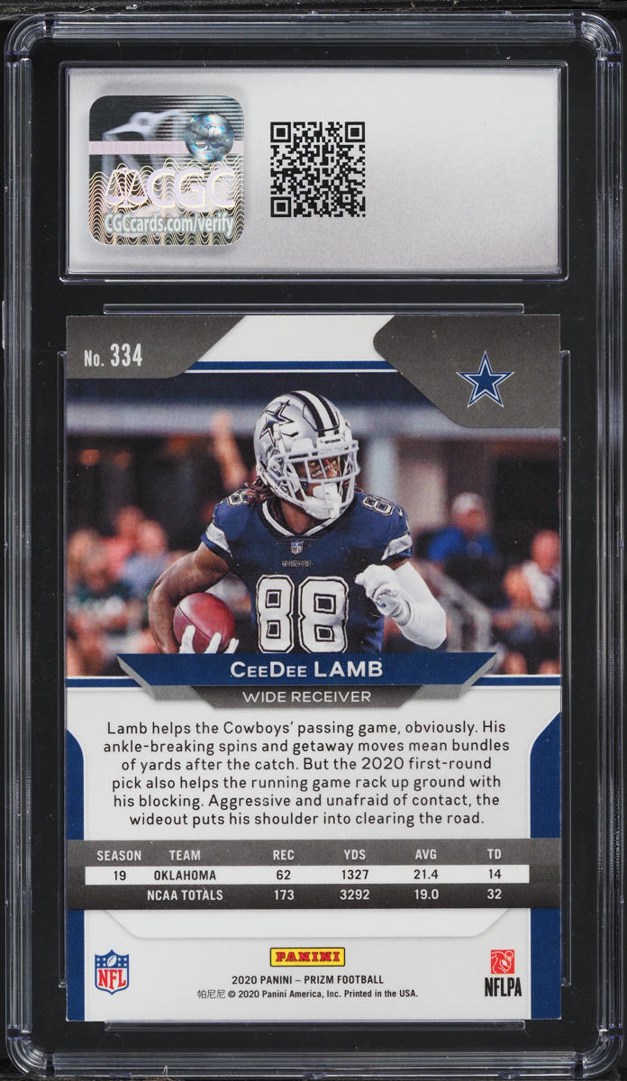 2020 Panini Prizm CeeDee Lamb ROOKIE #334 CGC 5 EX