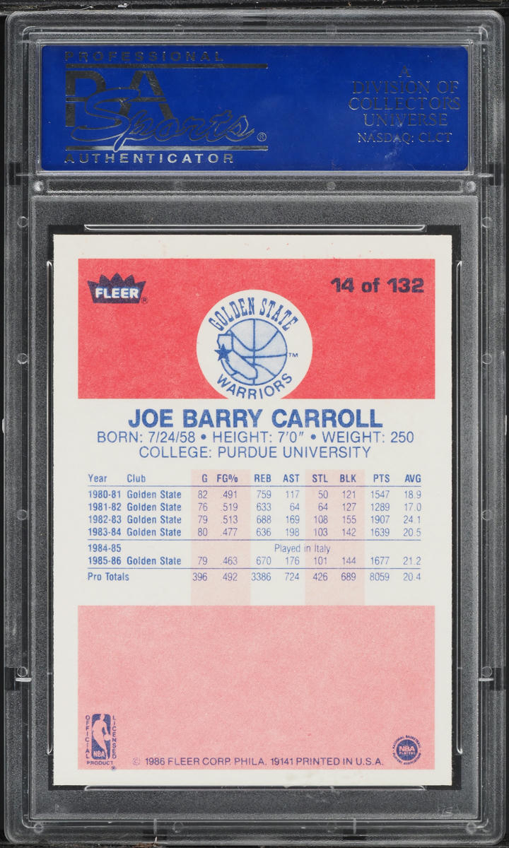 1986 Fleer Basketball Joe Barry Carroll #14 PSA 10 GEM MINT
