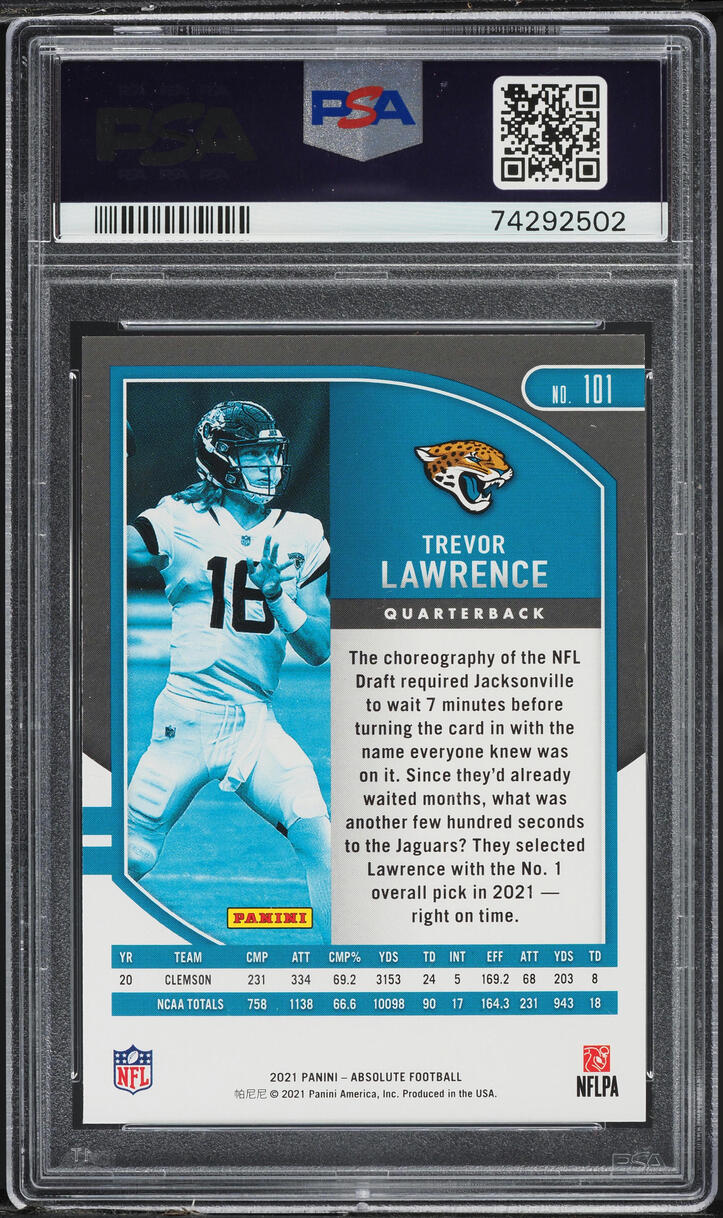 2021 Absolute Football Trevor Lawrence ROOKIE #101 PSA 10 GEM MINT