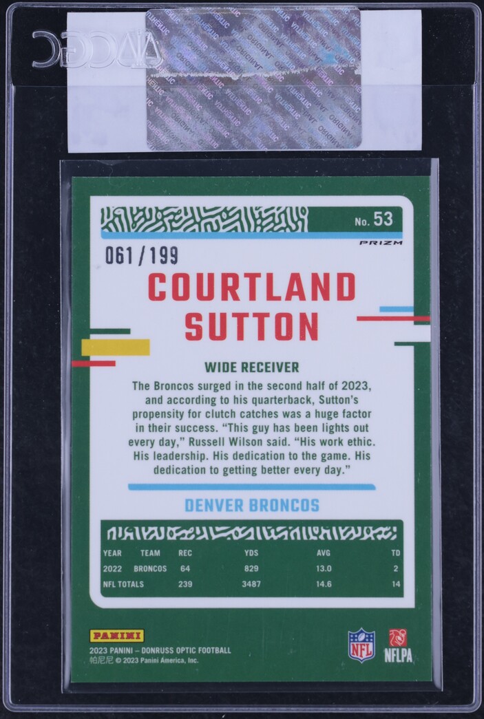 2023 Donruss Optic Blue Courtland Sutton /199 #53 CGC AUTH