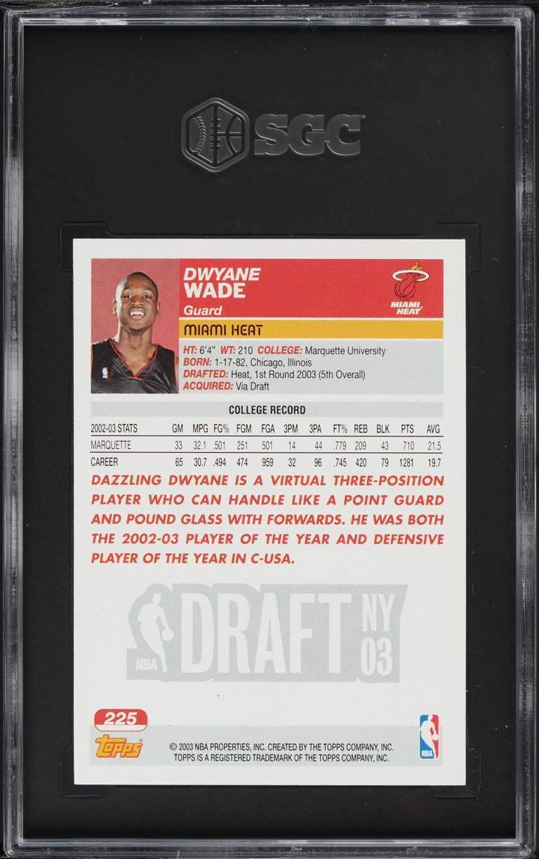 2003 Topps Collection Dwyane Wade ROOKIE #225 SGC 8 NM-MT on