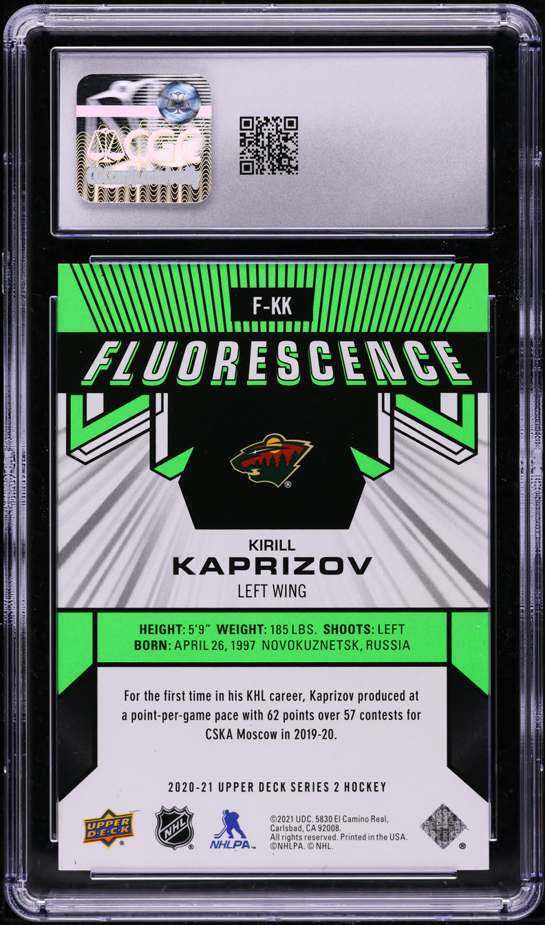 2020 Upper Deck Green Kirill Kaprizov ROOKIE /15 #F-KK CGC 10 GEM MINT