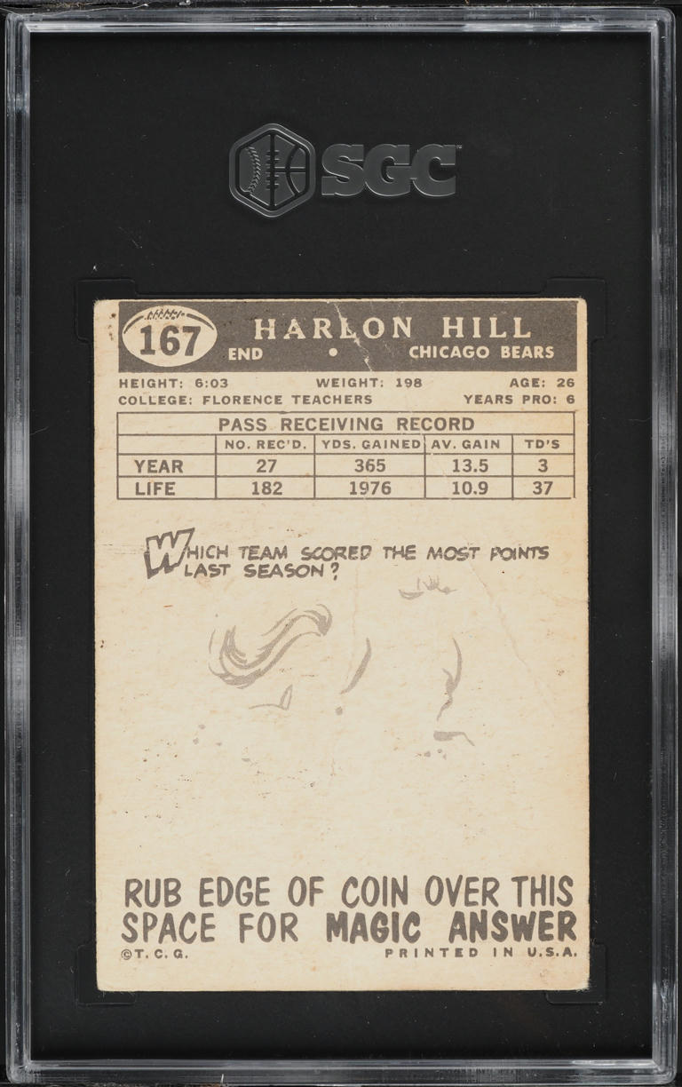 1959 Topps Football Harlon Hill #167 SGC 1 PR