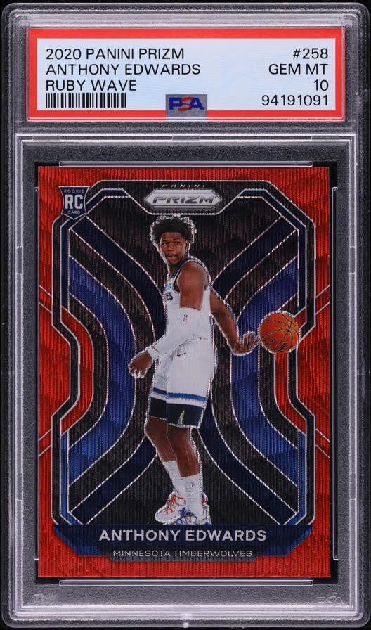 2020 Panini Prizm Ruby Wave Anthony Edwards ROOKIE #258 PSA 10 GEM