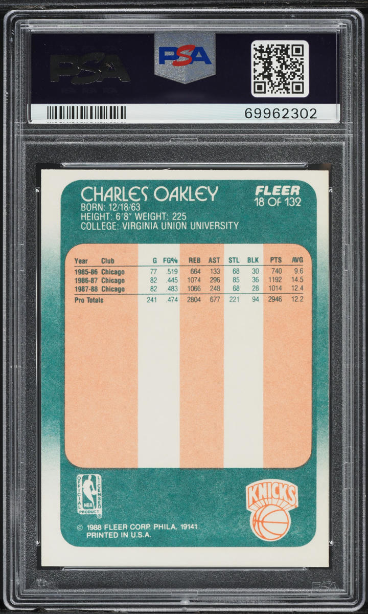 1988 Fleer Basketball Charles Oakley #18 PSA 8 NM-MT