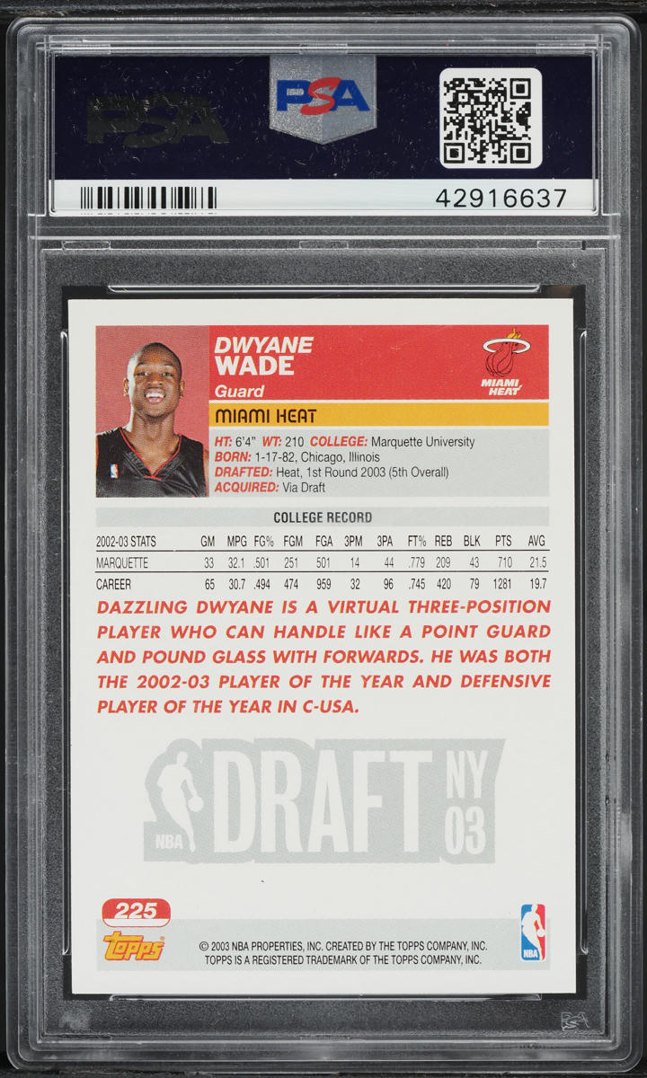 2003 Topps Collection Dwyane Wade ROOKIE #225 PSA 9 MINT