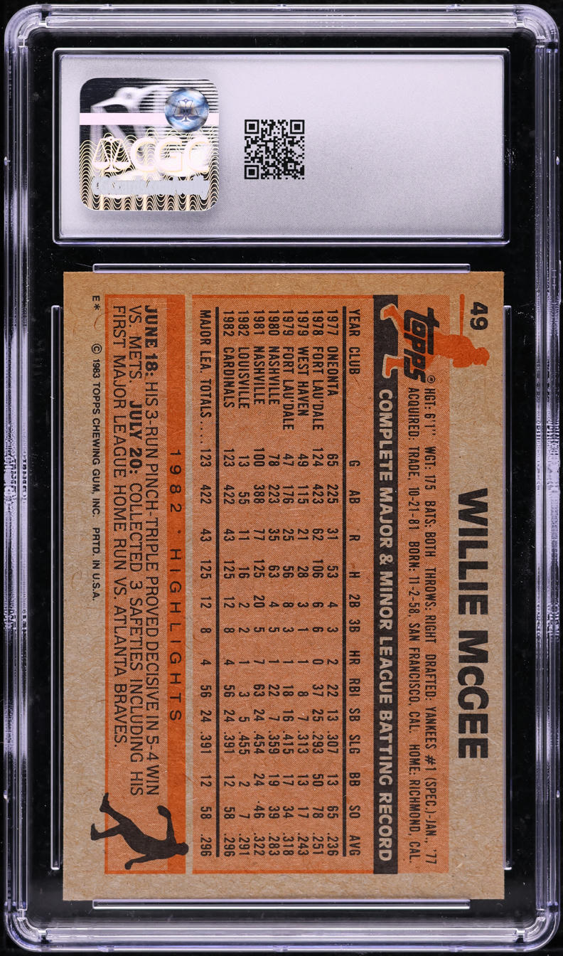 1983 Topps Willie McGee ROOKIE #49 CGC 8 NM-MT