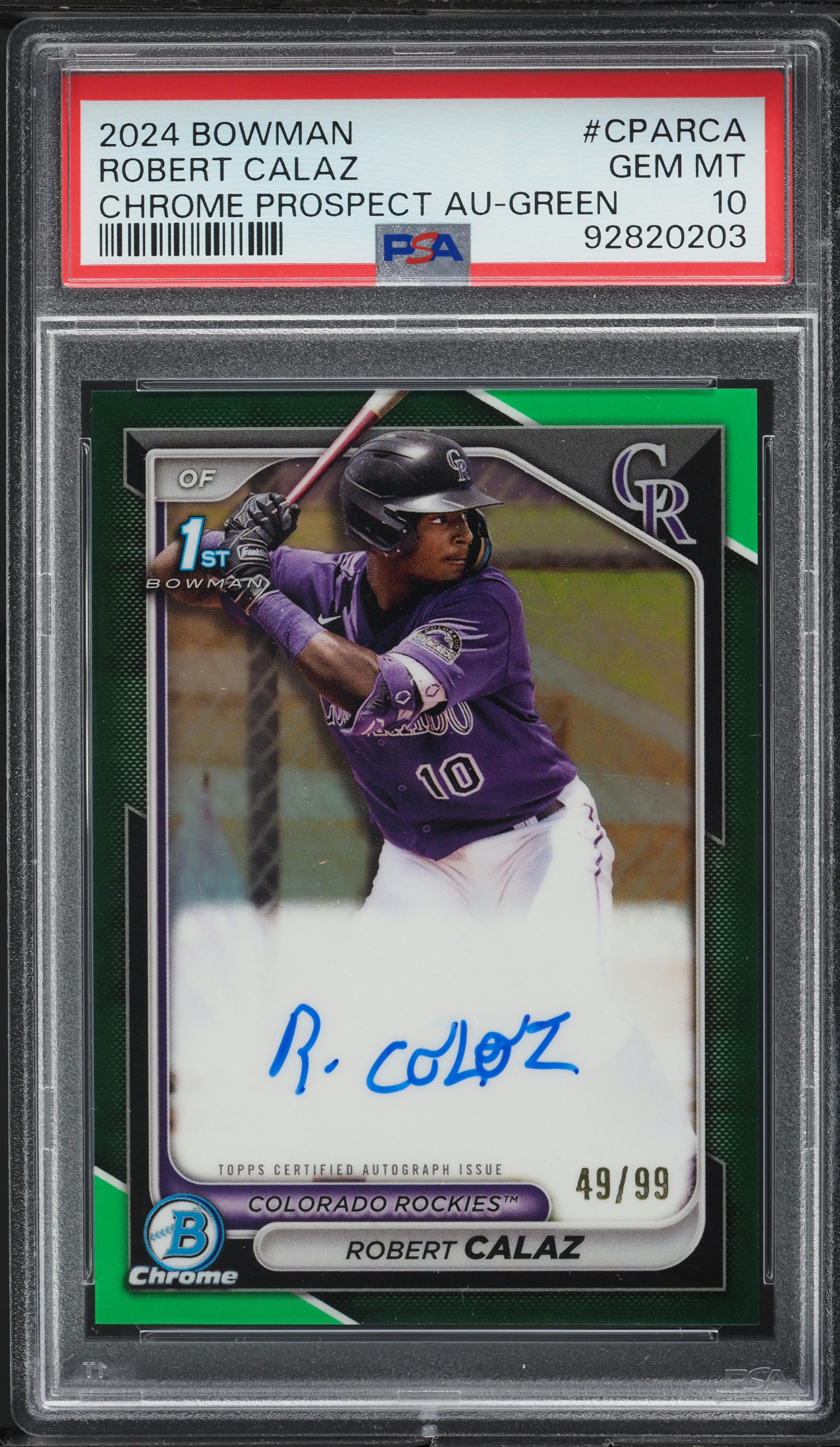 2024 Bowman Chrome Green Refractor Robert Calaz ROOKIE AUTO /99