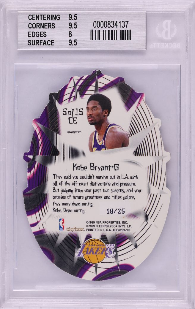1999 Skybox Apex Cutting Edge Warp Tek Kobe Bryant /25 #5 BGS 9