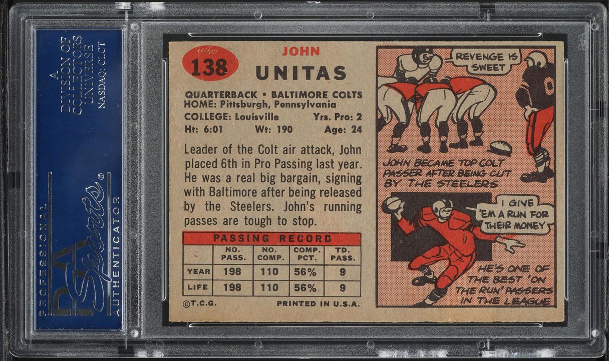 1957 Topps Football Johnny Unitas ROOKIE #138 PSA 4 VGEX