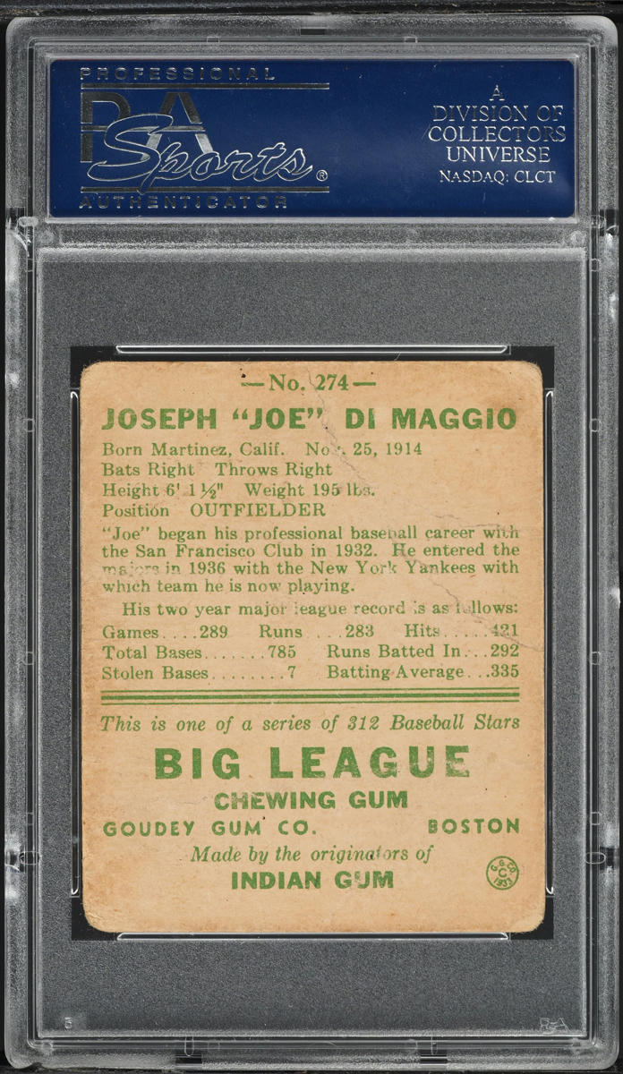1938 Goudey Joe DiMaggio ROOKIE #274 PSA 1 PR