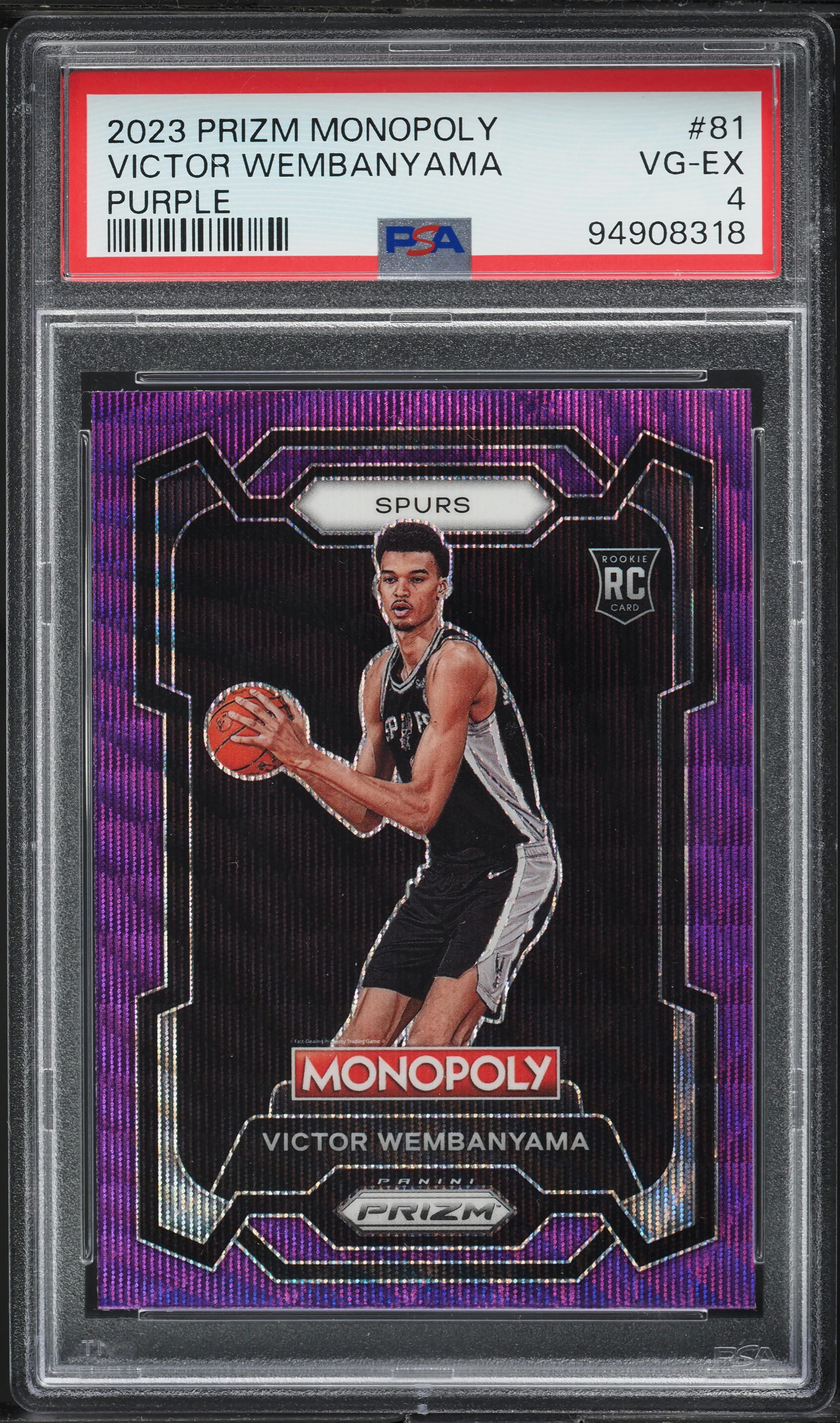 2023 Panini Prizm Monopoly Purple Victor Wembanyama ROOKIE #81 PSA