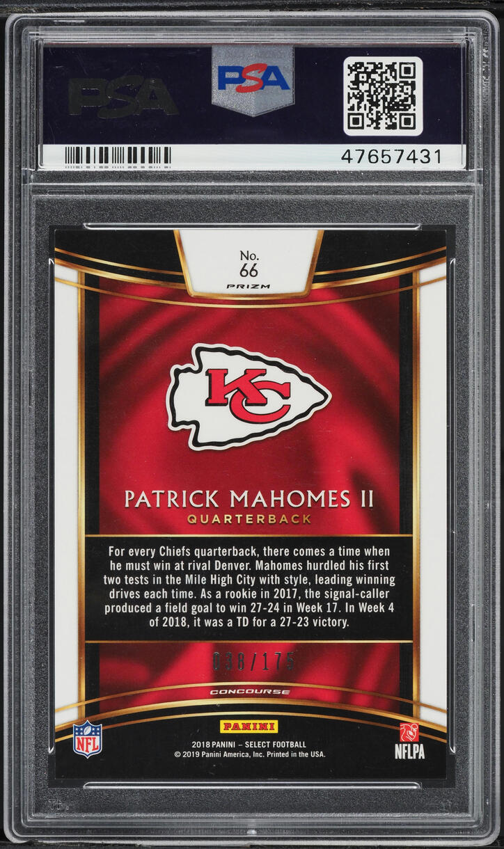 2018 Select Concourse Blue Prizm Patrick Mahomes II /175 #66 PSA 9 MINT