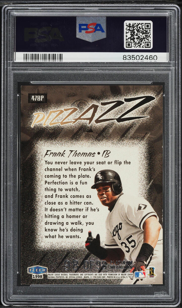 1998 Ultra Platinum Medallion Frank Thomas 98/98 #478P PSA 8 NM-MT