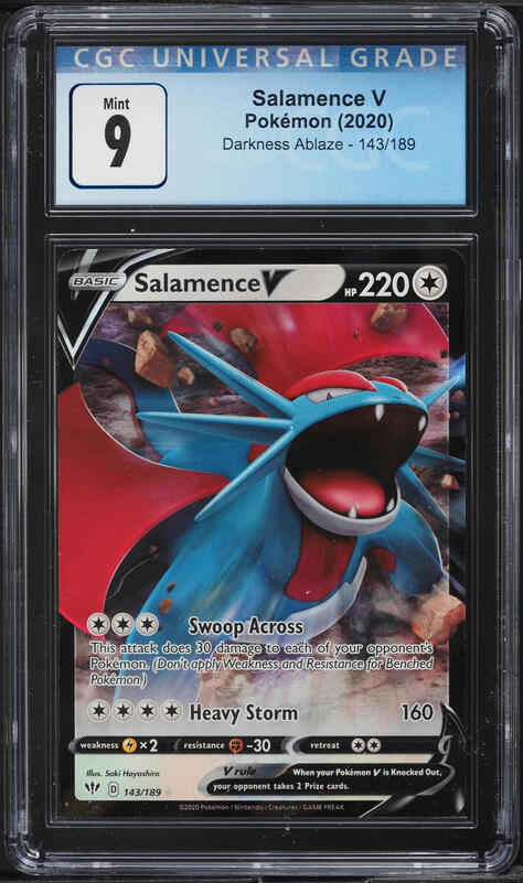 2020 Pokemon Sword & Shield Darkness Ablaze Full Art Salamence V #143 CGC 9 MINT