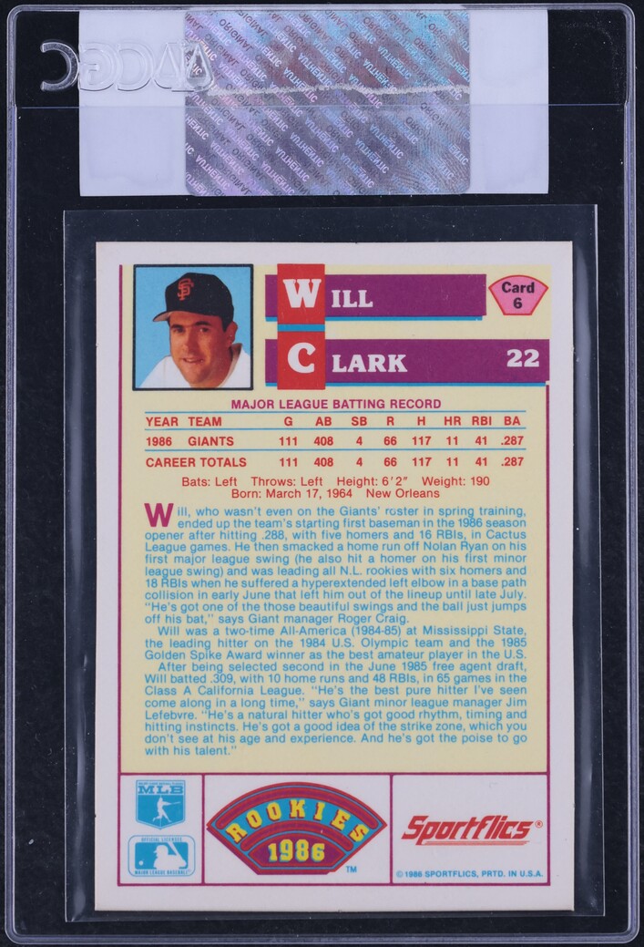 1986 Sportflics Will Clark ROOKIE #6 CGC AUTH