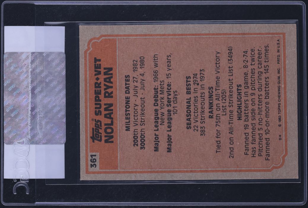 1983 Topps Nolan Ryan #361 CGC AUTH