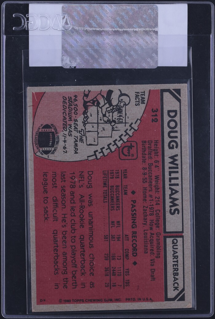 1980 Topps Football Doug Williams #312 CGC AUTH